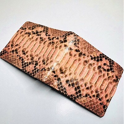 天然パイソン革(ヘビ革)　財布/コンパクトウォレット　ピンクマダラ