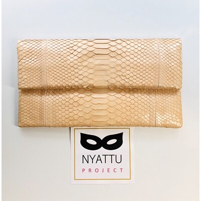 NYATTU PROJECT　天然パイソン革(ヘビ革)　クラッチバックS　ヌーディーピンク
