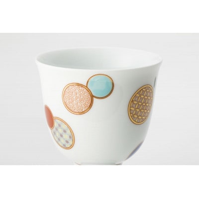 有田焼 深川製磁 古代呉須赤絵丸紋 ペアワインカップ