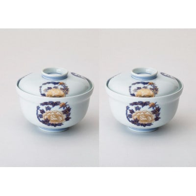 有田焼 深川製磁 染錦花丸紋 ペア蓋向付