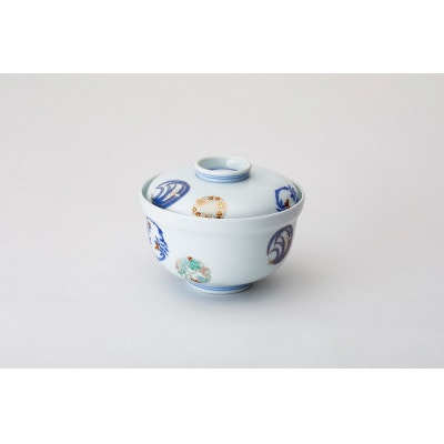 有田焼 深川製磁 染錦花丸紋 ペア蓋向付