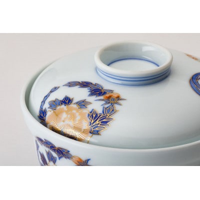 有田焼 深川製磁 染錦花丸紋 ペア蓋向付