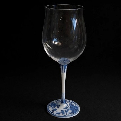 ハイレッグワイングラス(小)赤絵剣先万歴&染付万歴