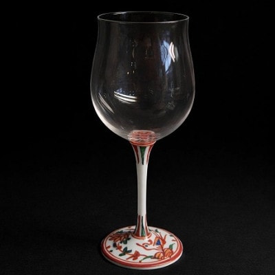 ハイレッグワイングラス(小)赤絵剣先万歴&染付万歴