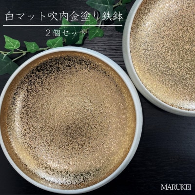 【有田焼】白マット吹内金塗り6.5寸鉄鉢　2個セット