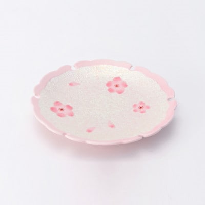 【有田焼】田清窯　薄ピンク釉虹彩桜雪輪皿