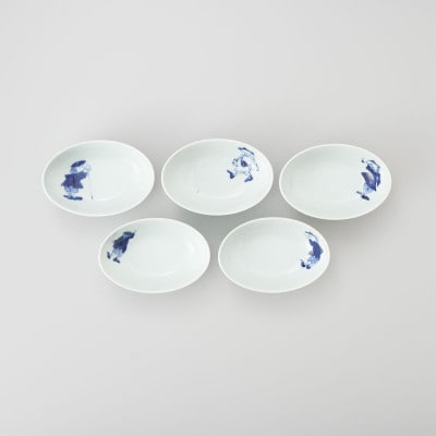 有田焼　青花　お洒落な楕円小鉢(5個揃)