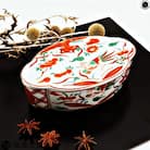 赤絵万歴木甲型蓋物(有田焼 深海三龍堂)A35-328