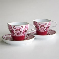 ARITA PORCELAIN LAB 古伊万里草花紋 ワインレッド・ペアカップ&ソーサー