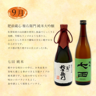 【発送月固定定期便】佐賀の日本酒　銘酒七田が毎回入る地酒飲み比べ　720ml×2本全4回