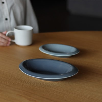有田焼 with glaze Oval Bowl Mサイズ グレー2色セット