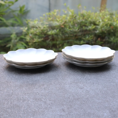 まるふく 有田焼 スノー縁金楕円菊割小皿5枚セット