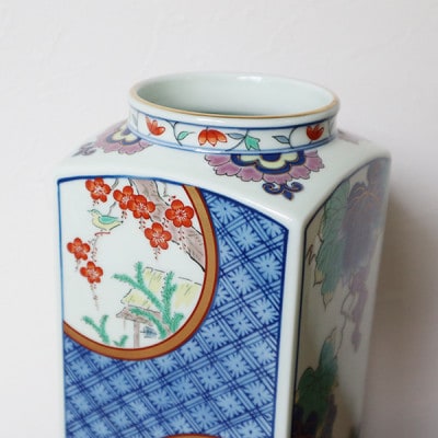【さとふる限定】8寸京型花瓶 丸絵花鳥図 計1個