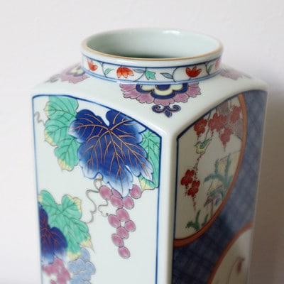 【さとふる限定】8寸京型花瓶 丸絵花鳥図 計1個