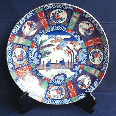 有田焼　飾り皿　芭蕉唐子　15寸皿(45cm)　贈答品【皿立・木箱付】