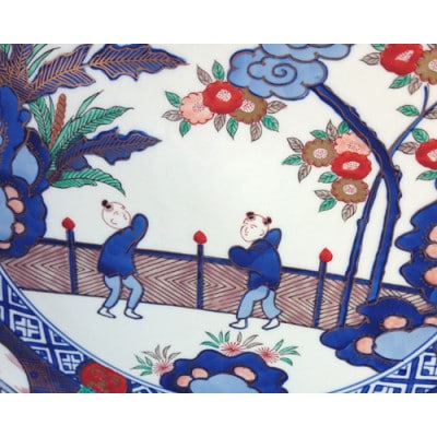 有田焼　飾り皿　芭蕉唐子　15寸皿(45cm)　贈答品【皿立・木箱付】
