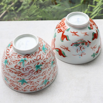 New 有田焼 めん鉢 (大) 2個セット(赤風花・錦万暦)aq136