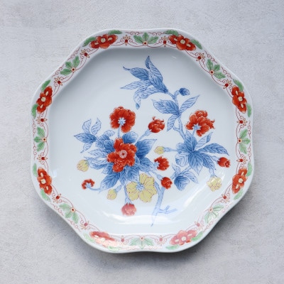 有田焼　10寸八角皿　花絵(化粧箱付)
