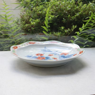 有田焼　10寸八角皿　花絵(化粧箱付)