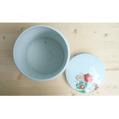 【有田焼】6寸丸骨壷　菊絵(木箱付)