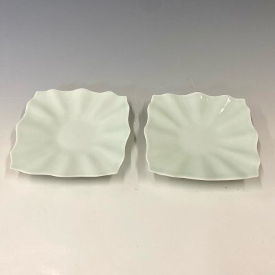 有田焼　中仙窯　中尾純　青白磁輪花角皿セット