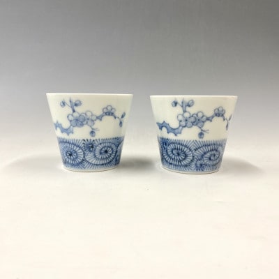 有田焼　中仙窯　中尾英純　染付桜蛸唐草文蕎麦猪口2個セット