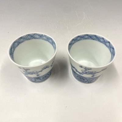 有田焼　中仙窯　中尾英純　染付桜蛸唐草文蕎麦猪口2個セット
