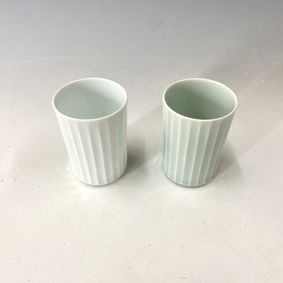 有田焼 中仙窯 中尾純　白磁・青白磁稜線カップ(ペア)