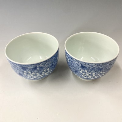 有田焼　中仙窯　中尾英純　染付桜青海波丼2個セット