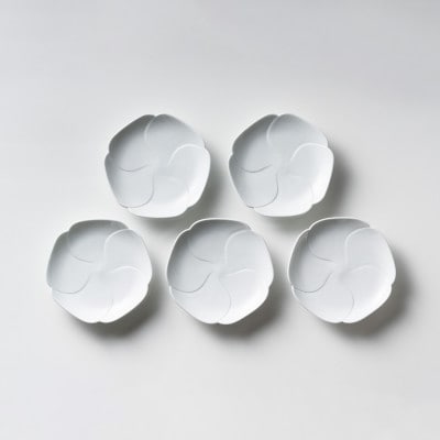 有田焼　中仙窯　中尾純　白磁花小皿5枚組