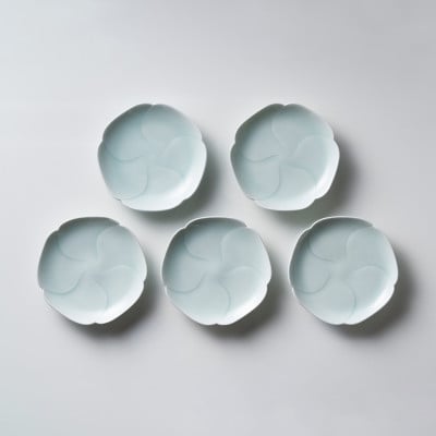 有田焼　中仙窯　中尾純　青白磁花小皿5枚組