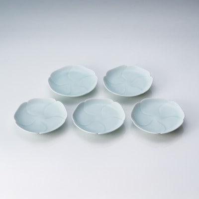 有田焼　中仙窯　中尾純　青白磁花小皿5枚組