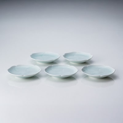 有田焼　中仙窯　中尾純　青白磁花小皿5枚組