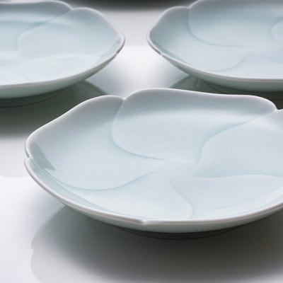 有田焼　中仙窯　中尾純　青白磁花小皿5枚組