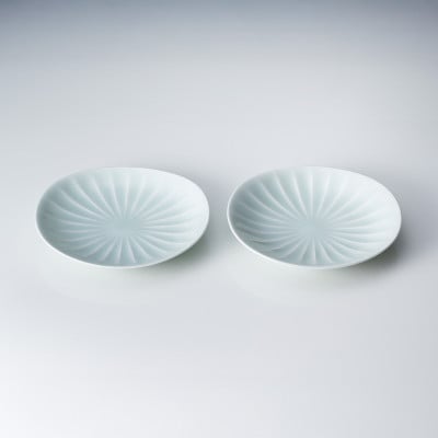 有田焼 中仙窯 中尾純 青白磁稜線楕円皿2枚セット
