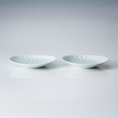 有田焼 中仙窯 中尾純 青白磁稜線楕円皿2枚セット
