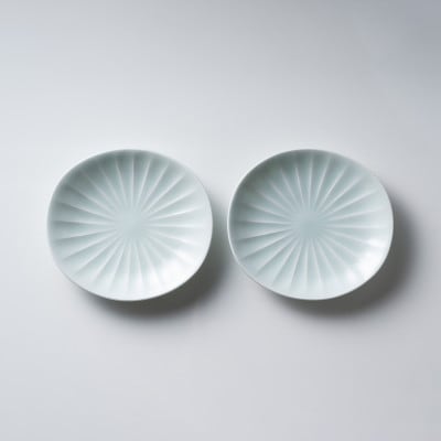有田焼 中仙窯 中尾純 青白磁稜線楕円皿2枚セット