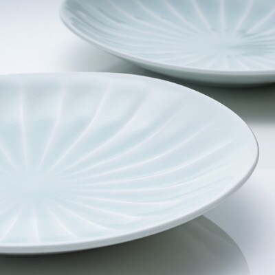 有田焼 中仙窯 中尾純 青白磁稜線楕円皿2枚セット