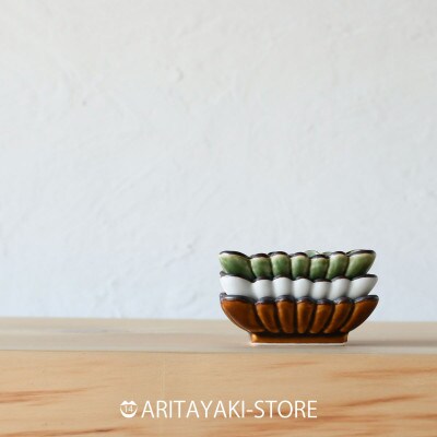 有田焼　菊割角小皿(白釉・飴釉・織部釉)3色セットA【ARITAYAKI-STORE】