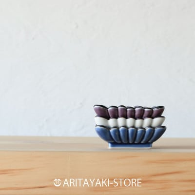 有田焼　菊割角小皿(白釉・ルリ釉・紫釉)3色セットB【ARITAYAKI-STORE】