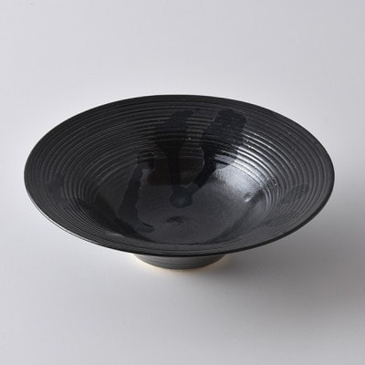 【有田焼】黒曜石黒釉駒筋彫 6.5寸多用鉢/乃利陶窯