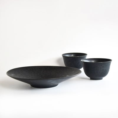 金善製陶所 黒陶 プレート お茶碗 3点セット 有田焼