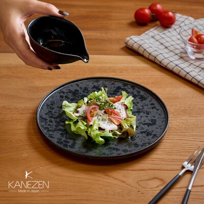 金善製陶所 21cmリムスタンドプレート リップボール 黒陶(2点セット) 有田焼