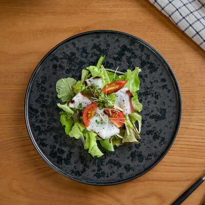 金善製陶所 21cmリムスタンドプレート リップボール 黒陶(2点セット) 有田焼