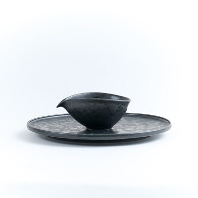 金善製陶所 21cmリムスタンドプレート リップボール 黒陶(2点セット) 有田焼