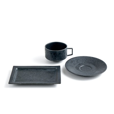 金善製陶所 コーヒーカップ&ソーサー リム長角プレート 黒陶(3点セット) 有田焼