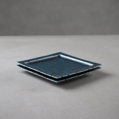 金善製陶所 青銅 14cmリム正角プレート 2点セット 有田焼