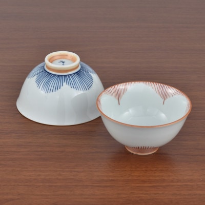 有田焼 まるぶん シンプルな花柄のお茶碗 ペアセット A14-73(有田町)