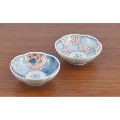 有田焼 まるぶん 文青 輪花預け鉢2個セット(市松花弁紋・地紋) A35-189(有田町)