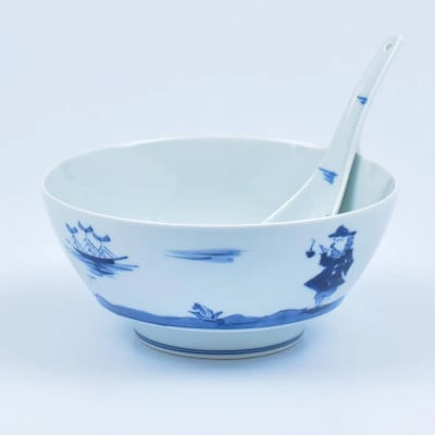 有田焼 究極のラーメン鉢ペア(レンゲ付)異人絵【まるぶん】A55-171 (有田町)